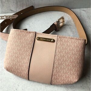 Michael Michael Kors Logo Monogram Belted Waist Bag NWT Rose Pink L/XL